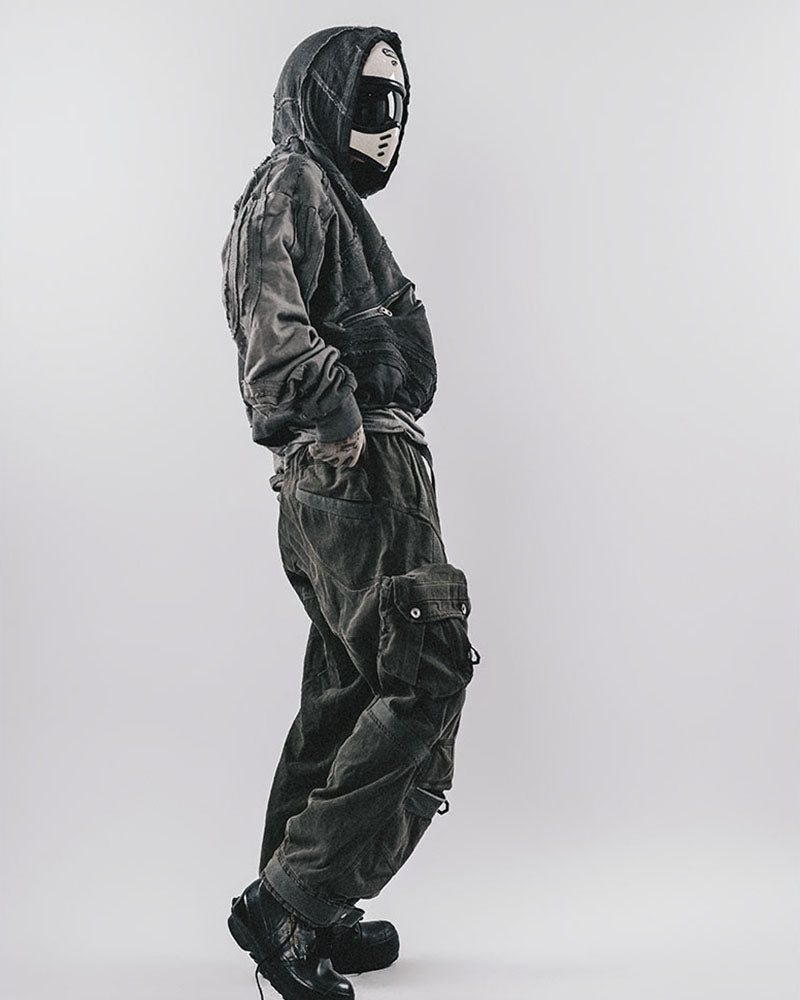 Post-Apocalyptic Layered Mesh Hooded Cropped Jacket