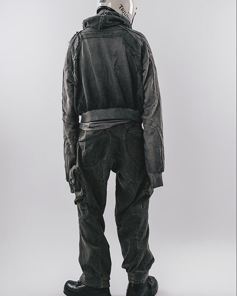 Post-Apocalyptic Layered Mesh Hooded Cropped Jacket