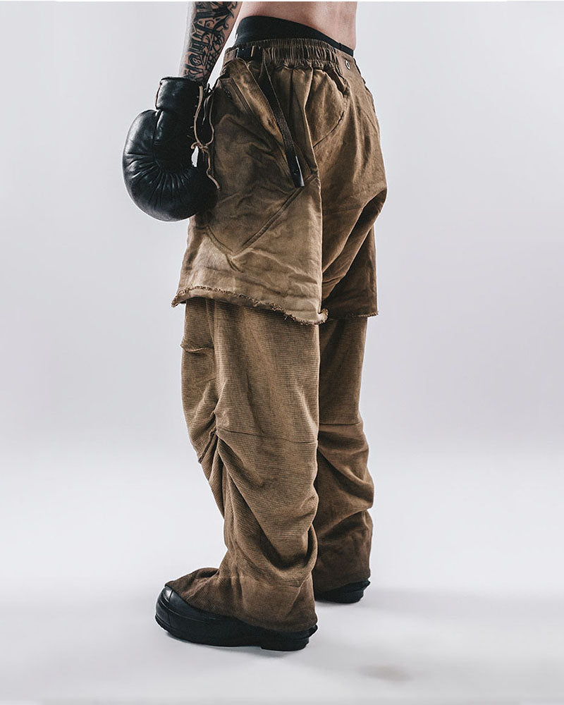 Wasteland Vintage Wash Patchwork Strap Wide Leg Pants