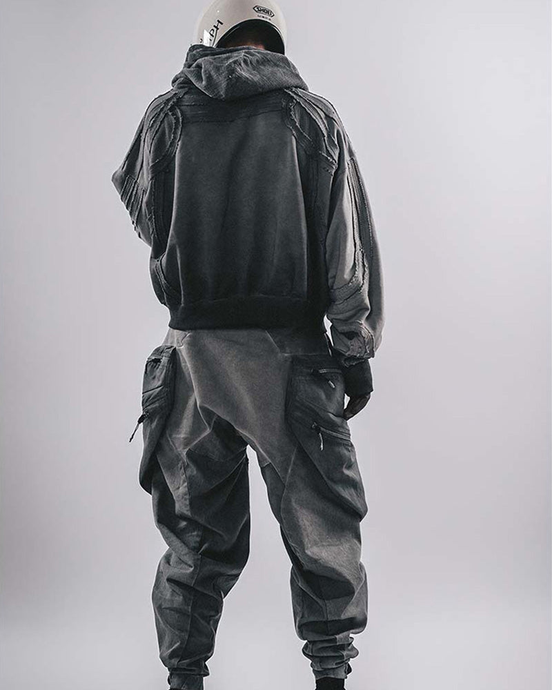 Post-Apocalyptic Layered Mesh Hooded Cropped Jacket