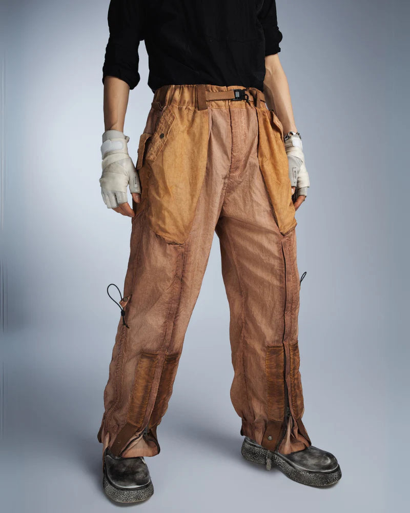 Post-Apocalyptic Dirty Dyed Cargo Zipper Pants
