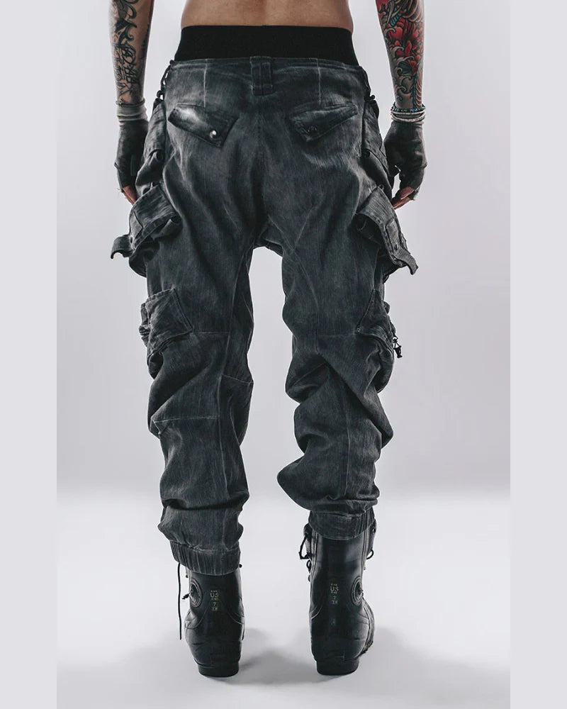 Post-Apocalyptic Dark-Wash Multi-Pocket Cargo Pants