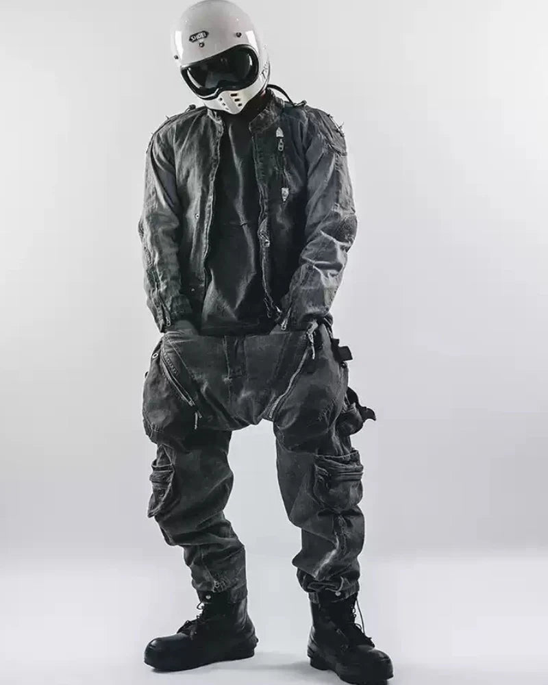 Post-Apocalyptic Dark-Wash Multi-Pocket Cargo Pants
