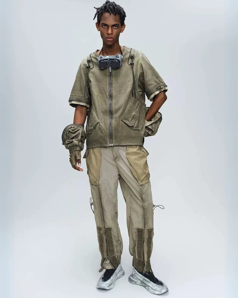 Post-Apocalyptic Distressed Removable Sleeve Utility Jacket