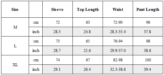 Size Guide for TW-087｜Post-Apocalyptic Wear Set Top / Bottom