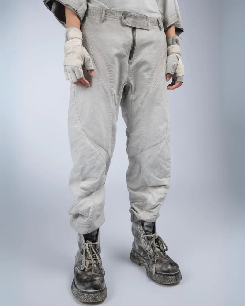 Post-Apocalyptic Wear Distressed Washed Patchwork Slim Cargo Pants
