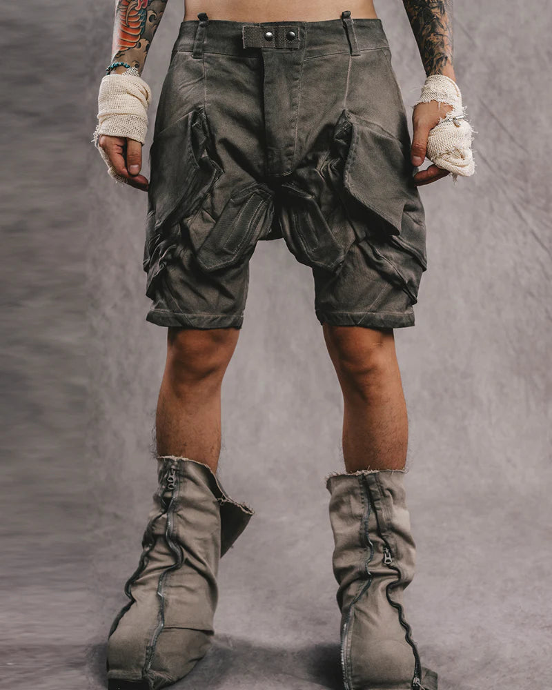 Post-Apocalyptic Wear Functional 3D Pocket Cargo Shorts