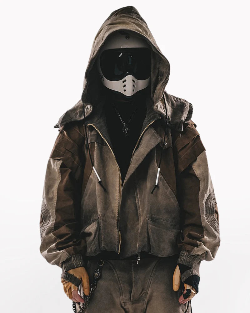 Post-Apocalyptic Wear Functional Bat Sleeve Washed Jacket