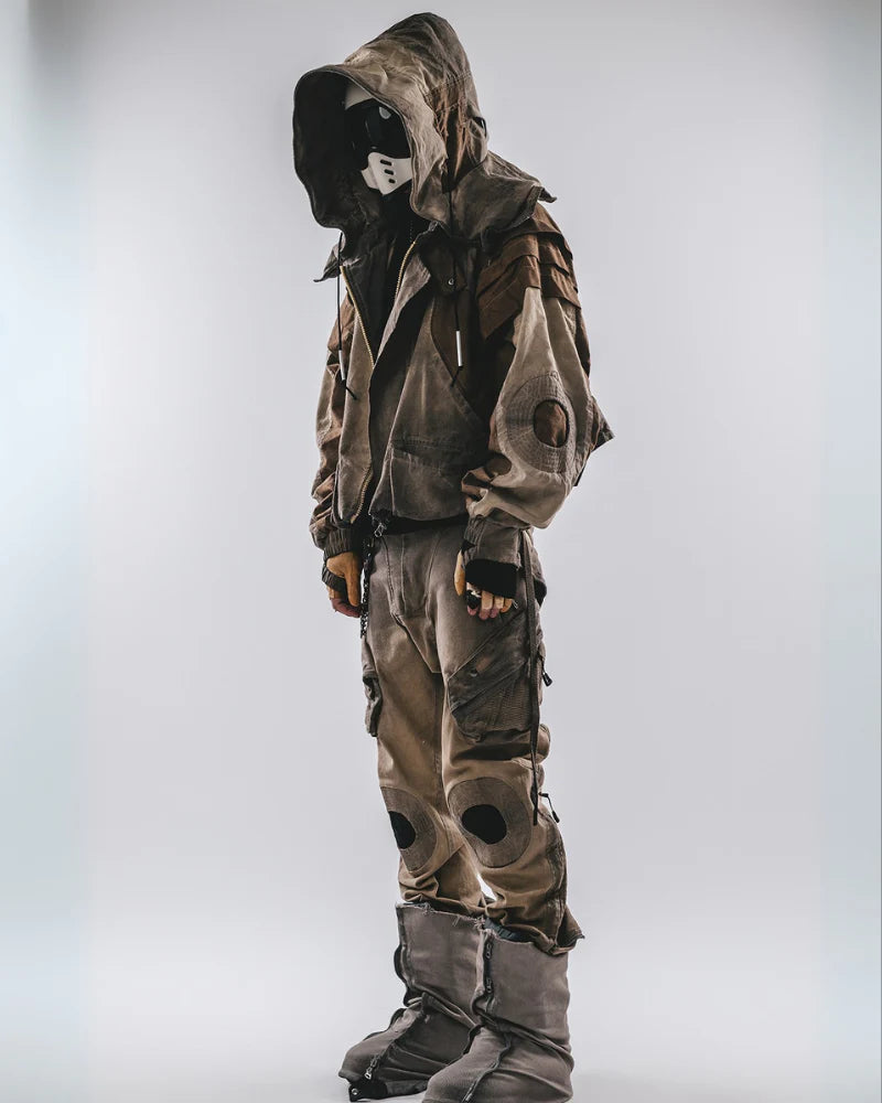 Post-Apocalyptic Wear Functional Bat Sleeve Washed Jacket