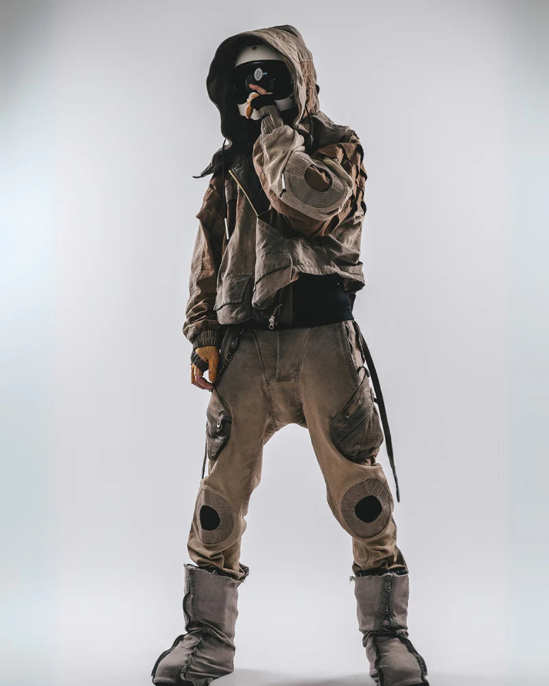 Post-Apocalyptic Wear Functional Bat Sleeve Washed Jacket