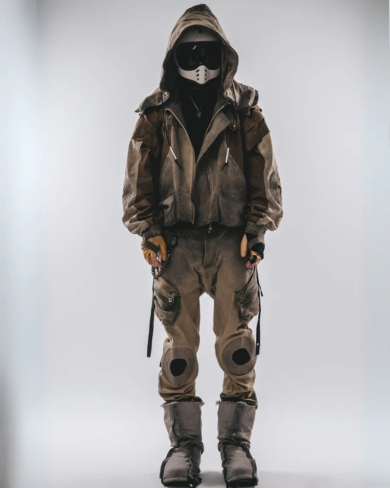 Post-Apocalyptic Wear Functional Bat Sleeve Washed Jacket