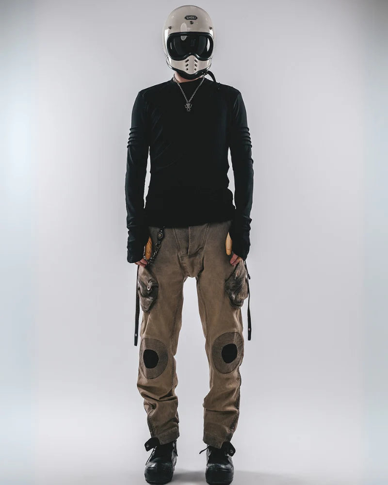 Post-Apocalyptic Wear Mech Multi-Pocket Washed Distressed Casual Pants