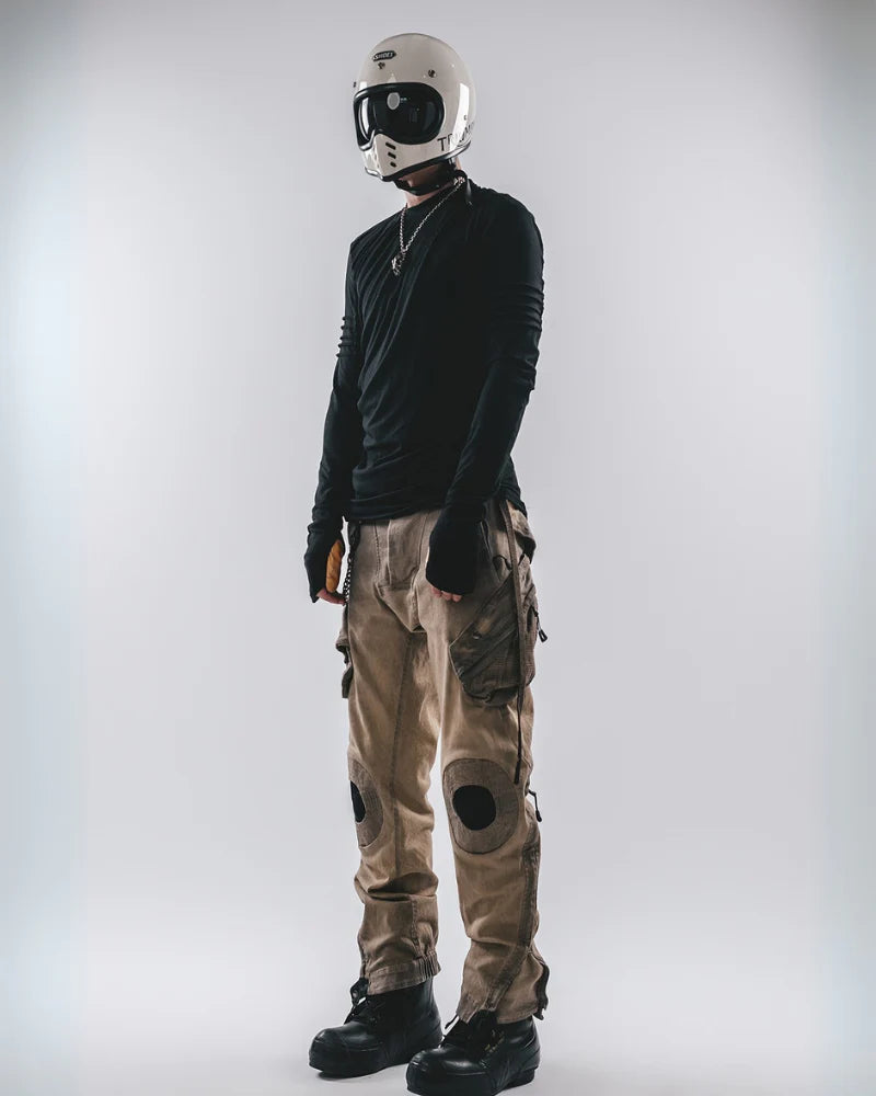 Post-Apocalyptic Wear Mech Multi-Pocket Washed Distressed Casual Pants