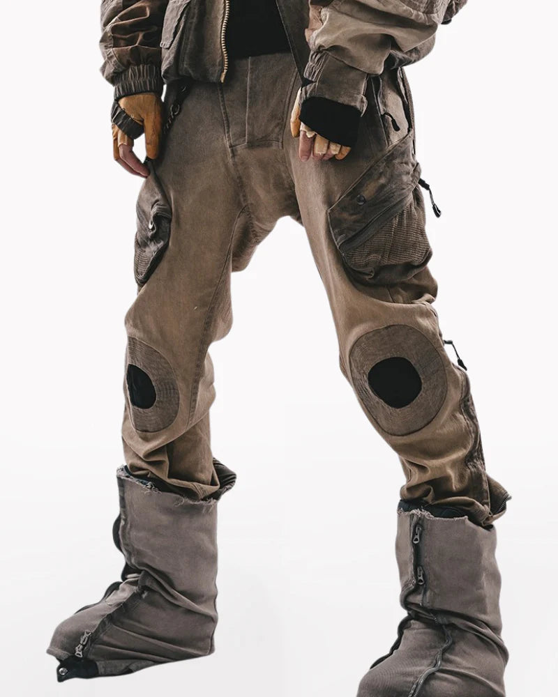 Post-Apocalyptic Wear Mech Multi-Pocket Washed Distressed Casual Pants