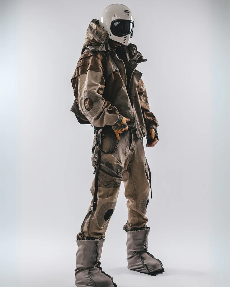 Post-Apocalyptic Wear Mech Multi-Pocket Washed Distressed Casual Pants