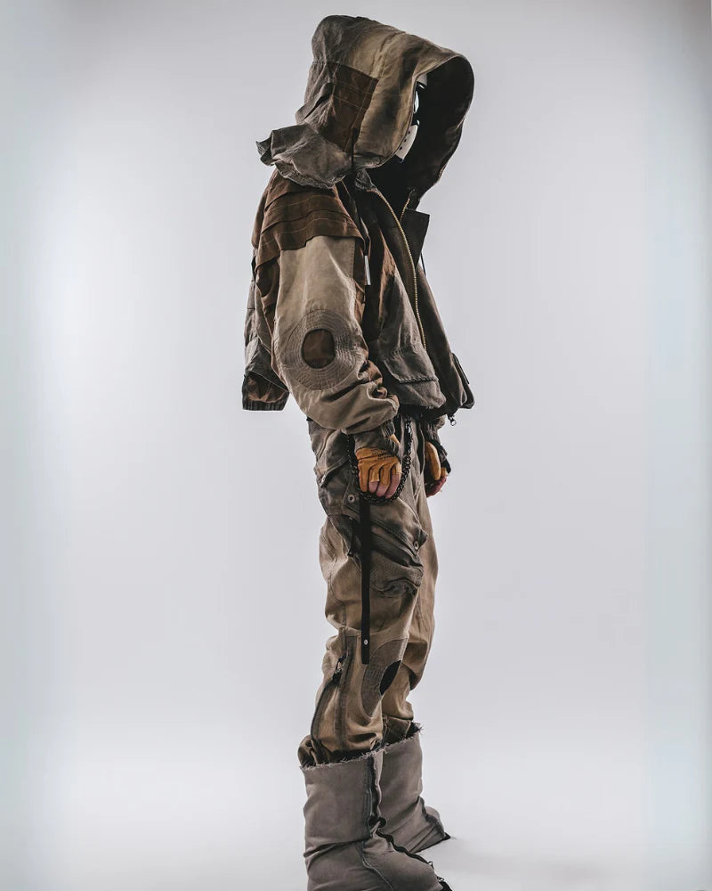Post-Apocalyptic Wear Mech Multi-Pocket Washed Distressed Casual Pants