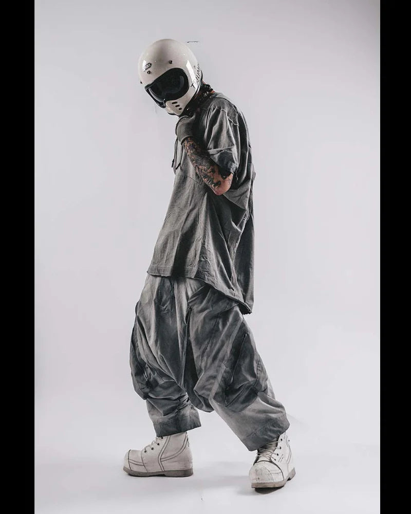 Post-Apocalyptic Wear Wash Patchwork Zipper  Pants