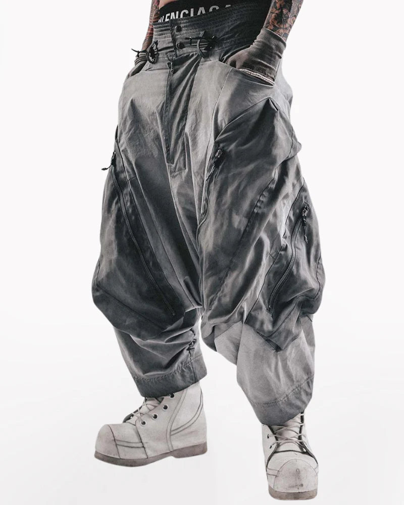 Post-Apocalyptic Wear Wash Patchwork Zipper  Pants