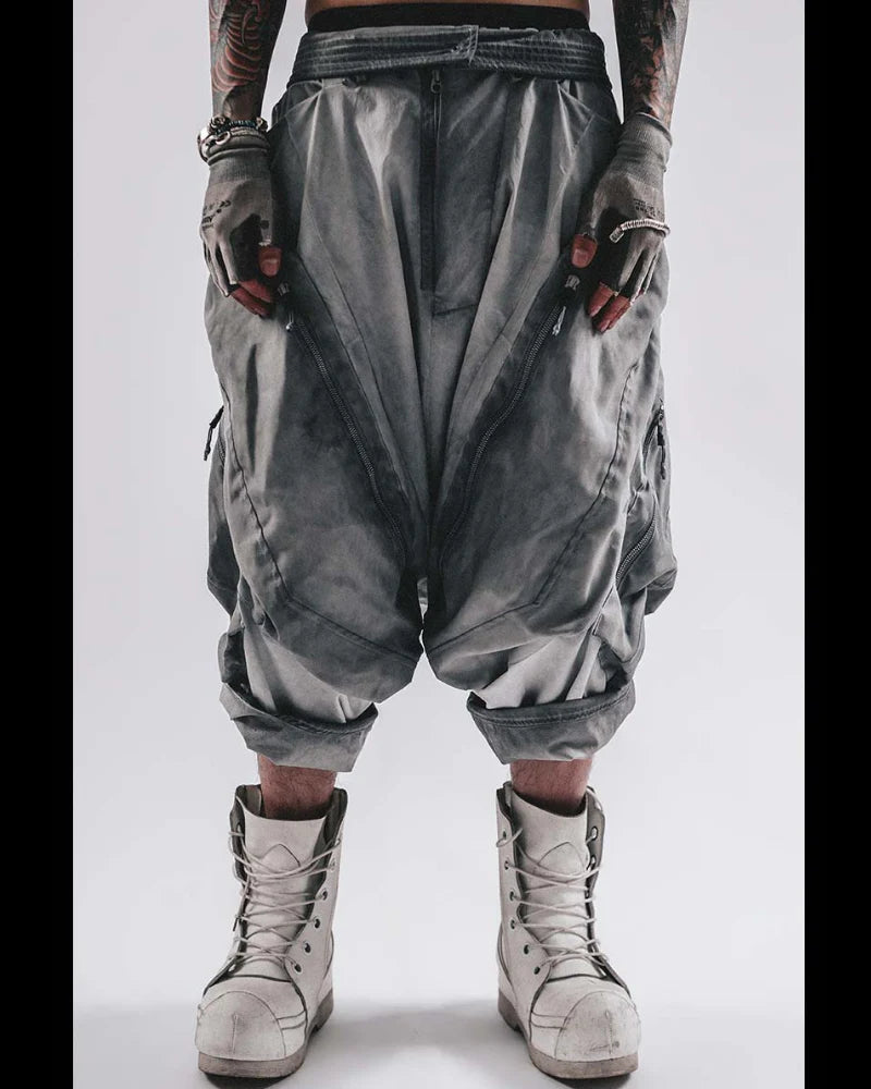 Post-Apocalyptic Wear Wash Patchwork Zipper  Pants