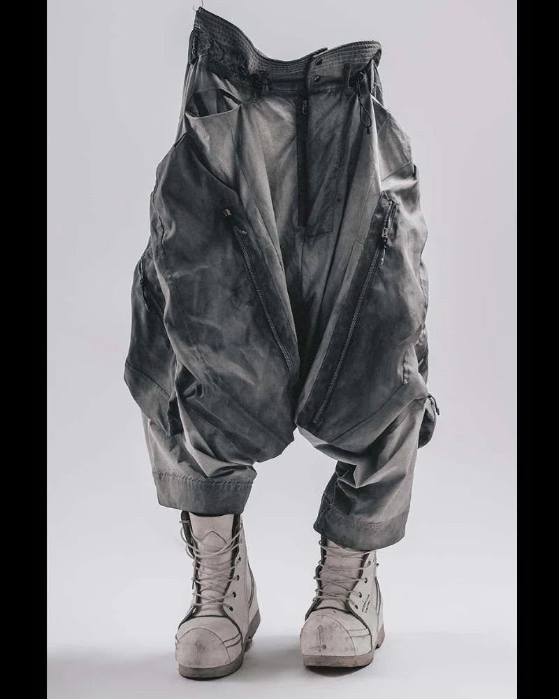Post-Apocalyptic Wear Wash Patchwork Zipper  Pants