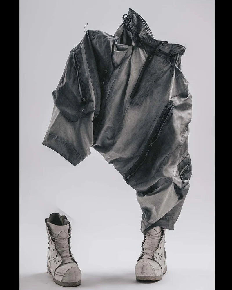 Post-Apocalyptic Wear Wash Patchwork Zipper  Pants