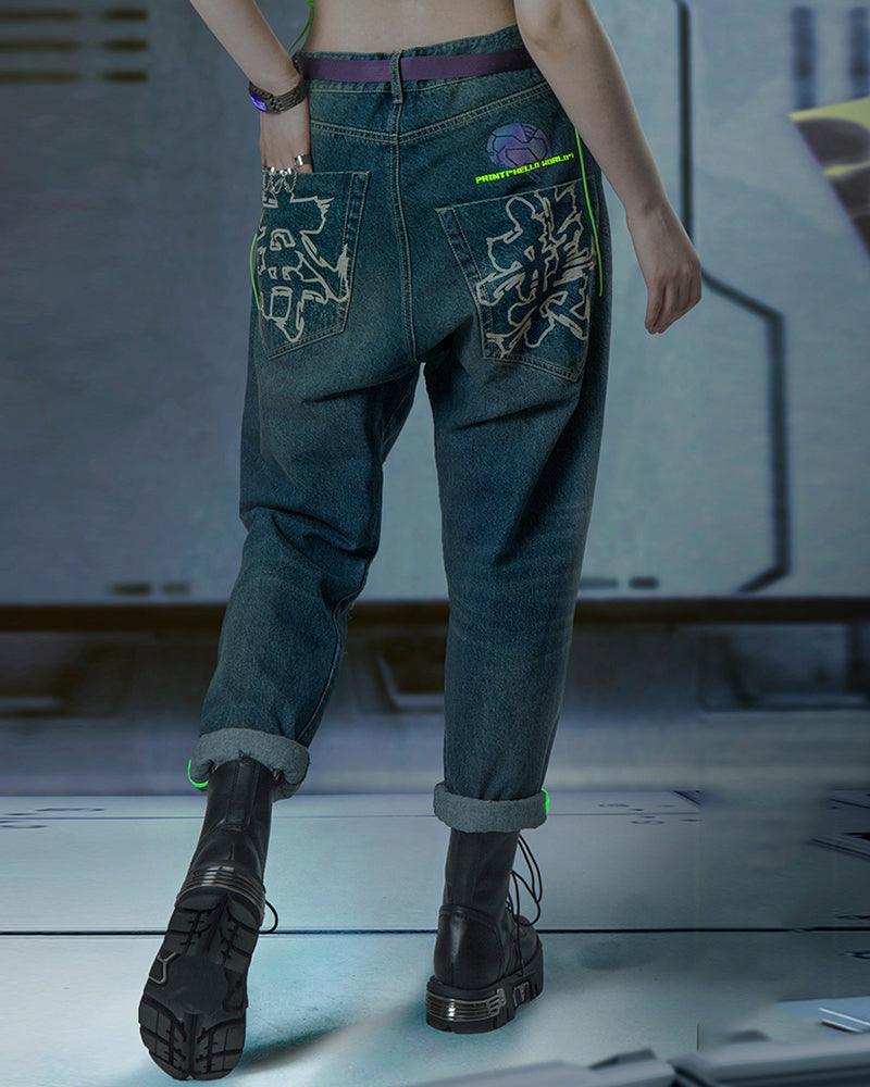 Cyberpunk Laser Destroyed Unisex Y2K Jeans