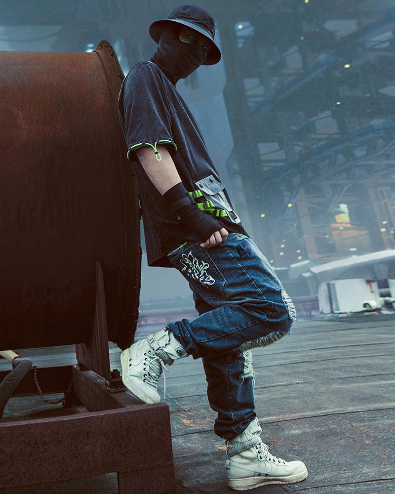 Cyberpunk Laser Destroyed Unisex Y2K Jeans