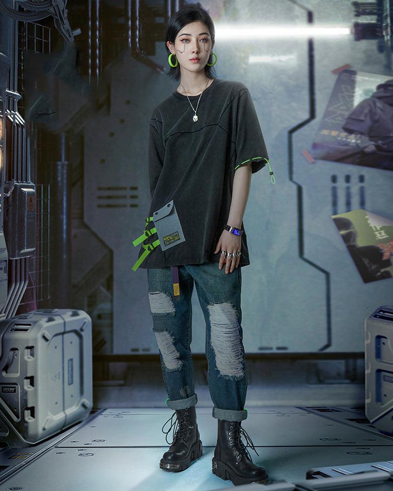 Cyberpunk Laser Destroyed Unisex Y2K Jeans
