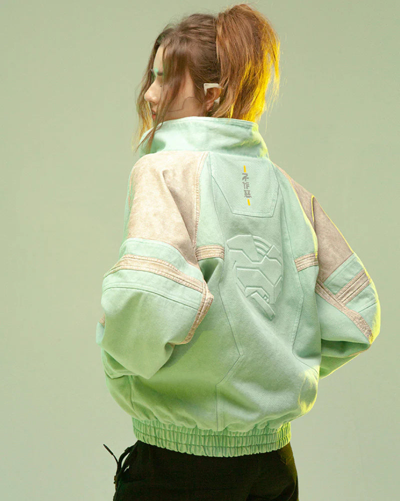 Cyberpunk Outfits 3D Embossed PU Patchwork Jacket