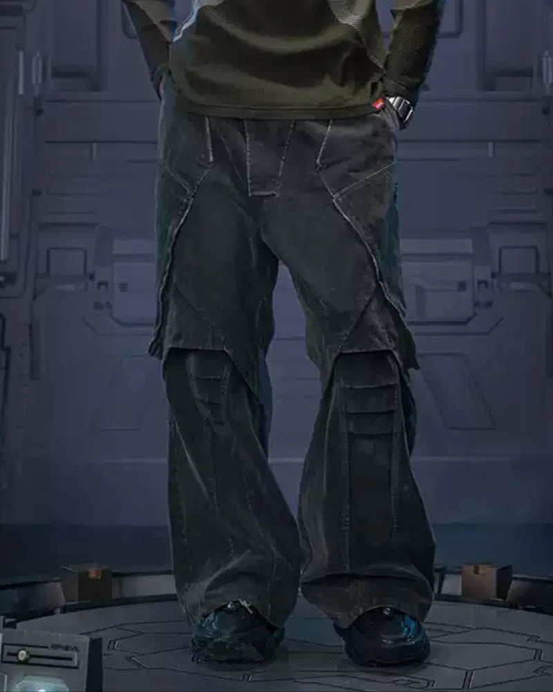 Cyberpunk Outfits Heavy Duty Loose Velvet Denim Pants