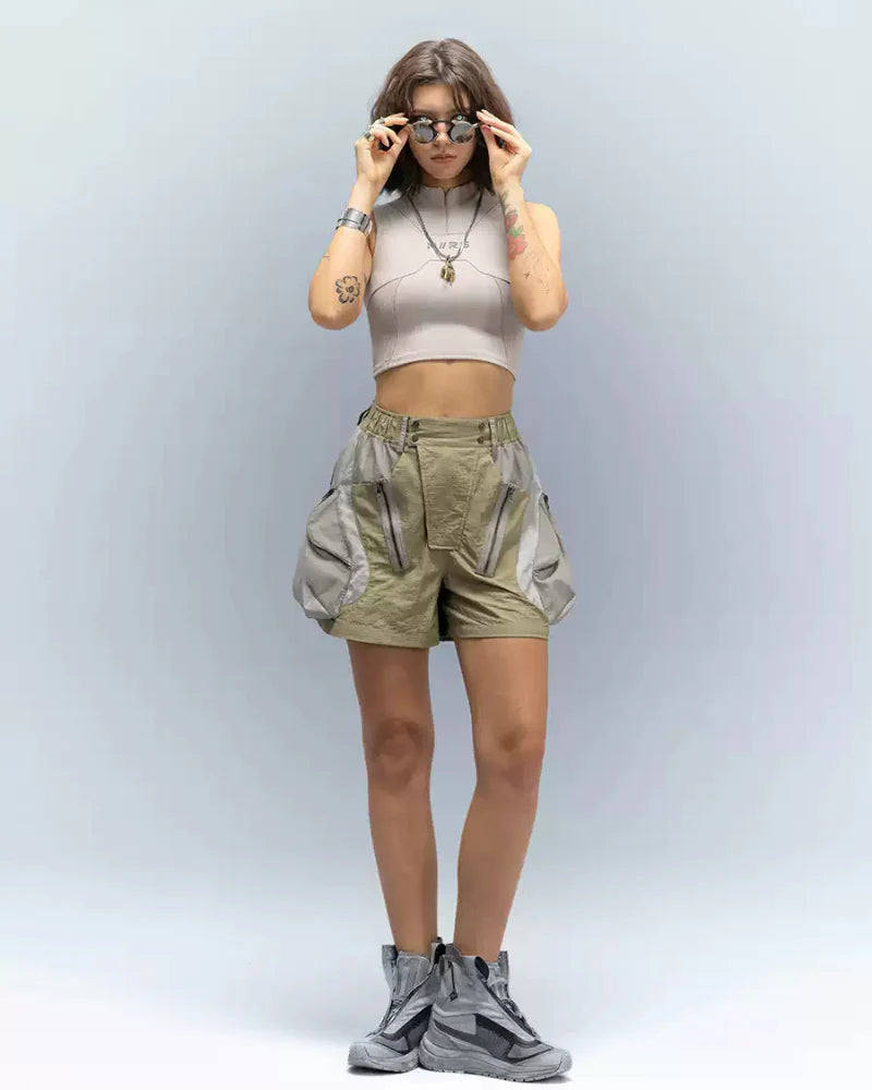 Cyberpunk Street-Style Star Arc Cocoon Pocket Shorts - Women