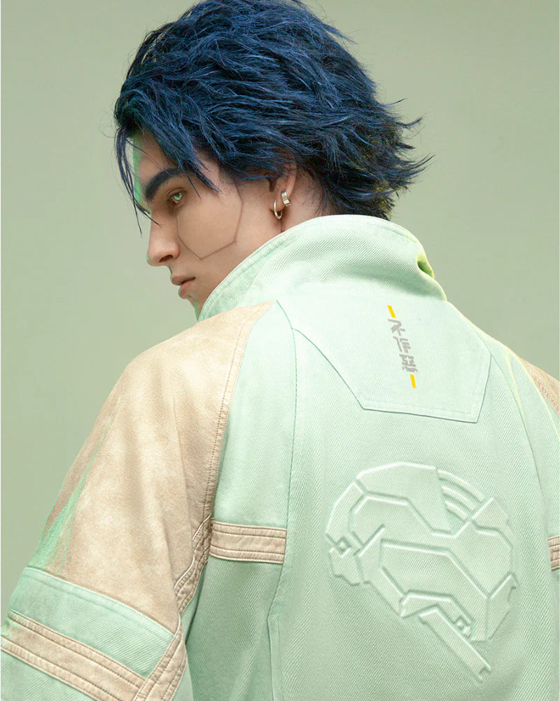 Cyberpunk Outfits 3D Embossed PU Patchwork Jacket