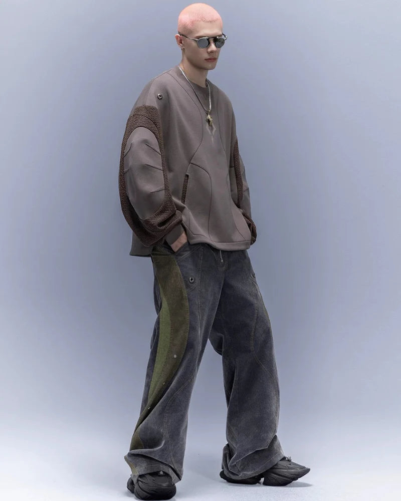 Flocked Wash Cyberpunk Streetwear Wide-Leg Pants Unisex
