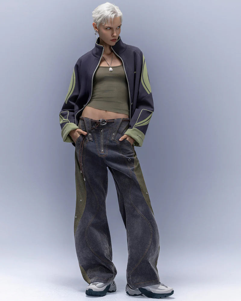 Flocked Wash Cyberpunk Streetwear Wide-Leg Pants Unisex