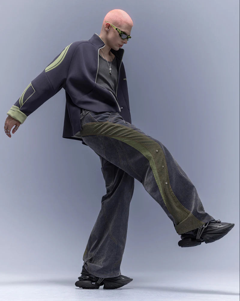 Flocked Wash Cyberpunk Streetwear Wide-Leg Pants Unisex