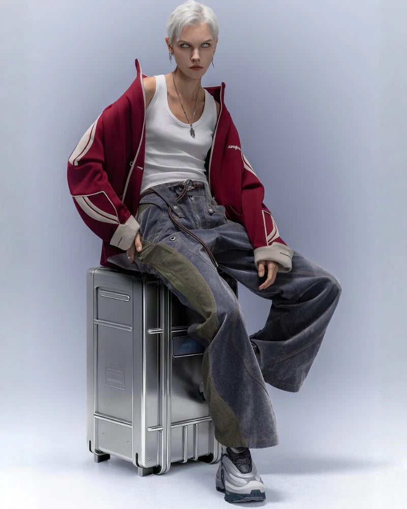 Flocked Wash Cyberpunk Streetwear Wide-Leg Pants Unisex
