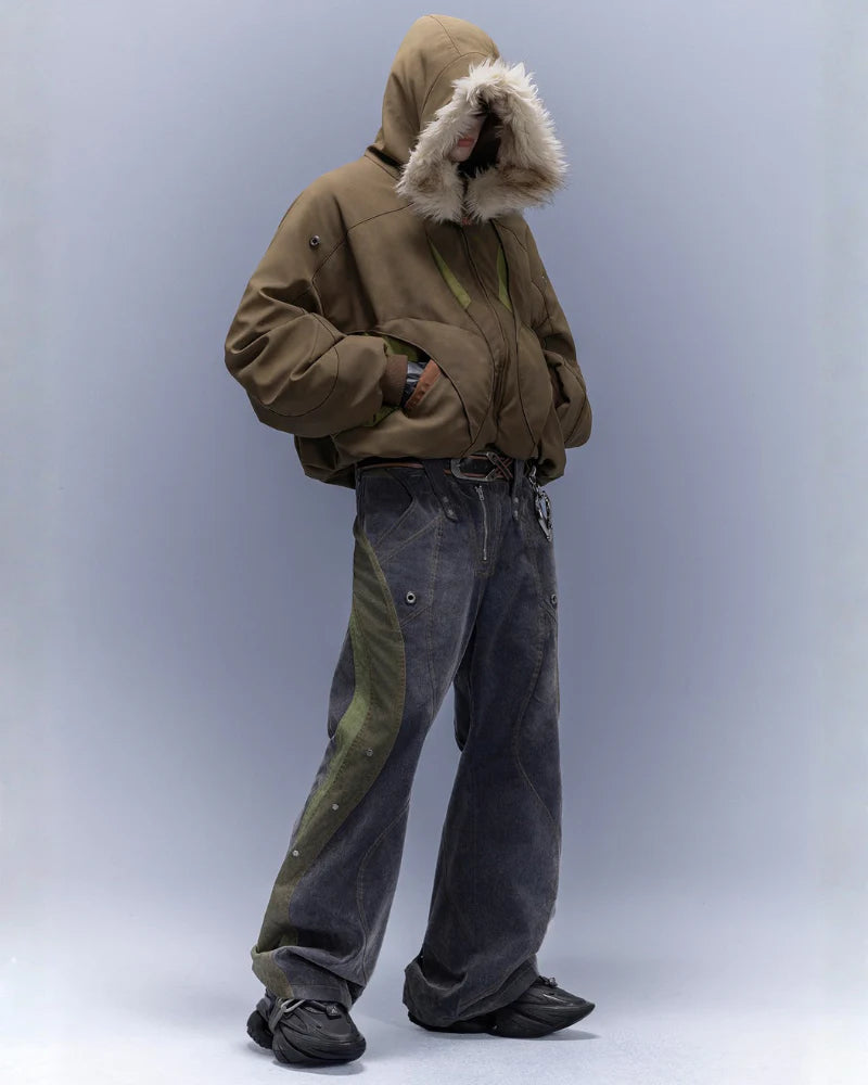 Flocked Wash Cyberpunk Streetwear Wide-Leg Pants Unisex