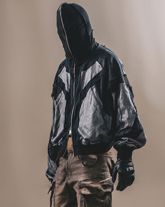 Post-Apocalyptic Mesh-Panelled Cropped Bomber Jacket
