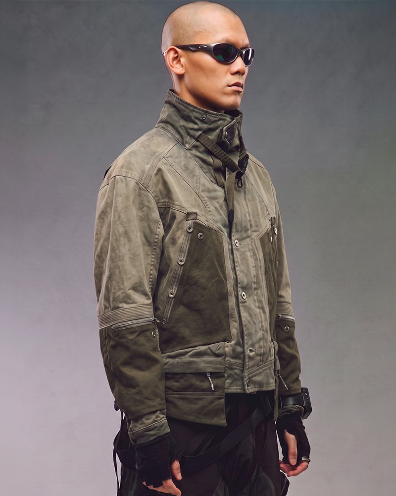 Wasteland Distressed Cotton Canvas Paneled Jacket