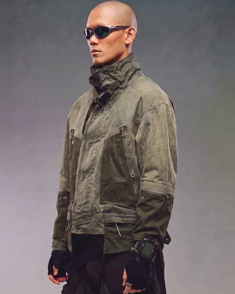 Wasteland Distressed Cotton Canvas Paneled Jacket