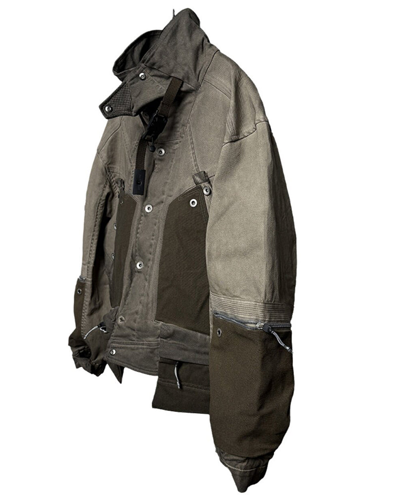 Wasteland Distressed Cotton Canvas Paneled Jacket