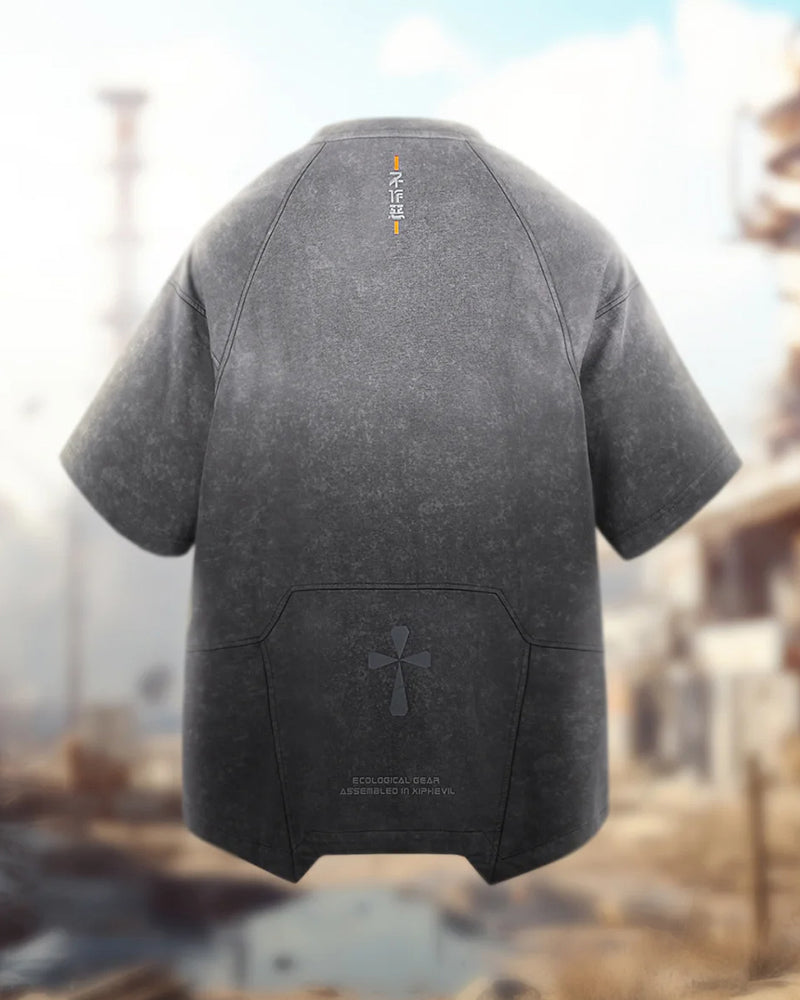 Cyberpunk Washed Gradient Discharge Print T-Shirt