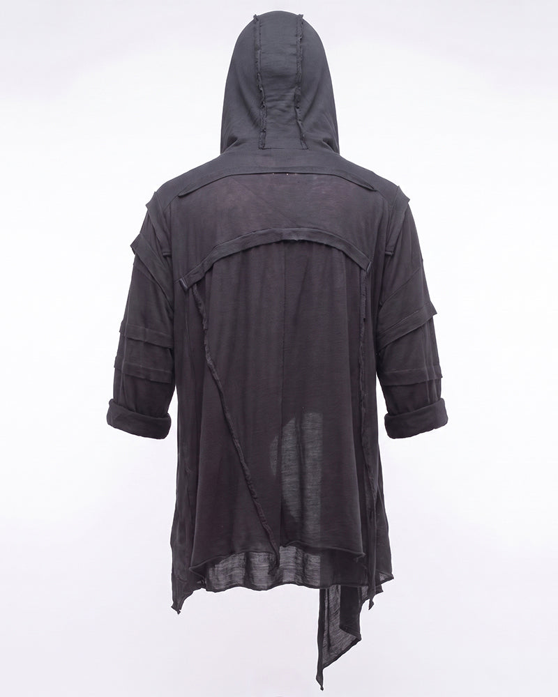 Wasteland Asymmetric Fringed Hooded T-Shirt