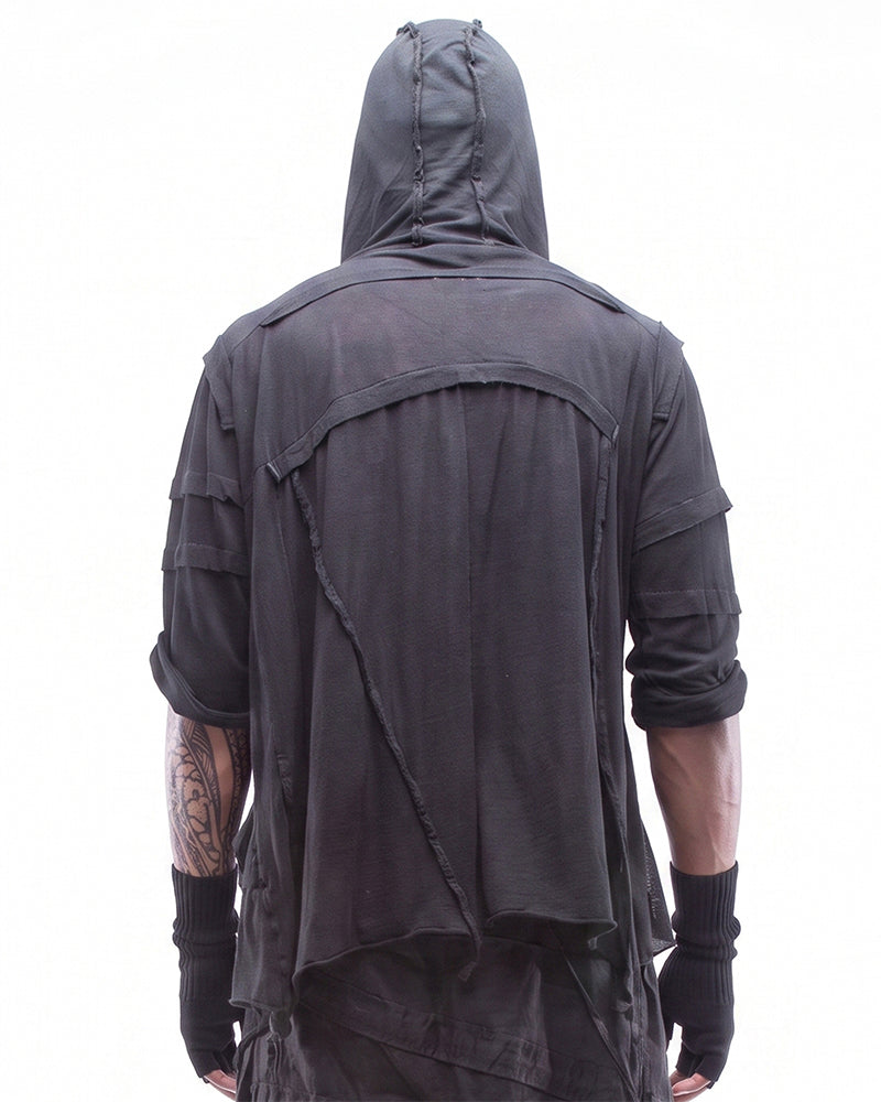 Wasteland Asymmetric Fringed Hooded T-Shirt