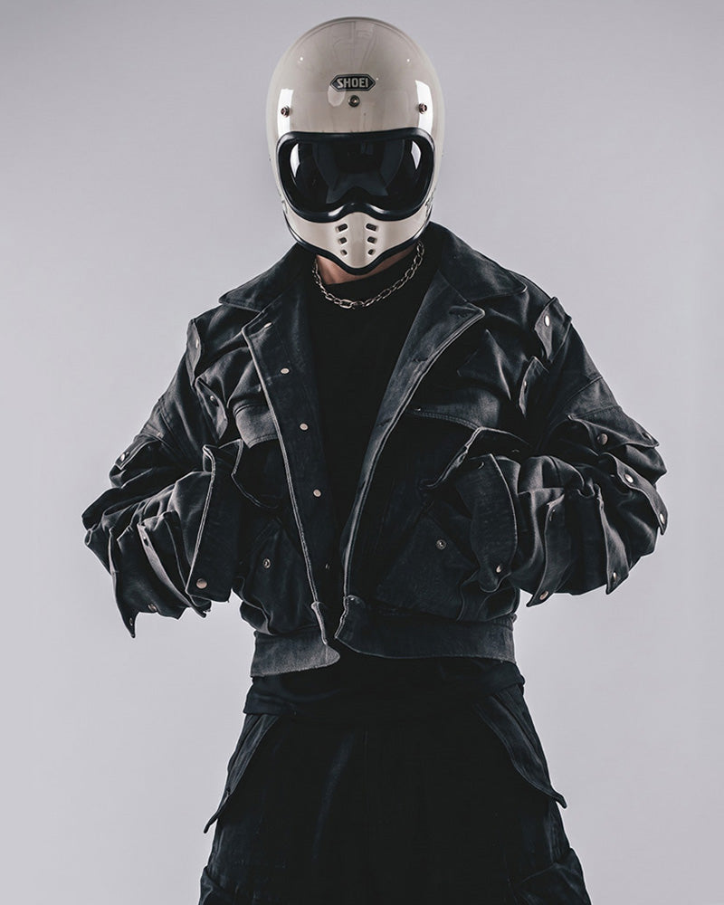 Dystopian Modular Multi-Pocket Armored Denim Jacket