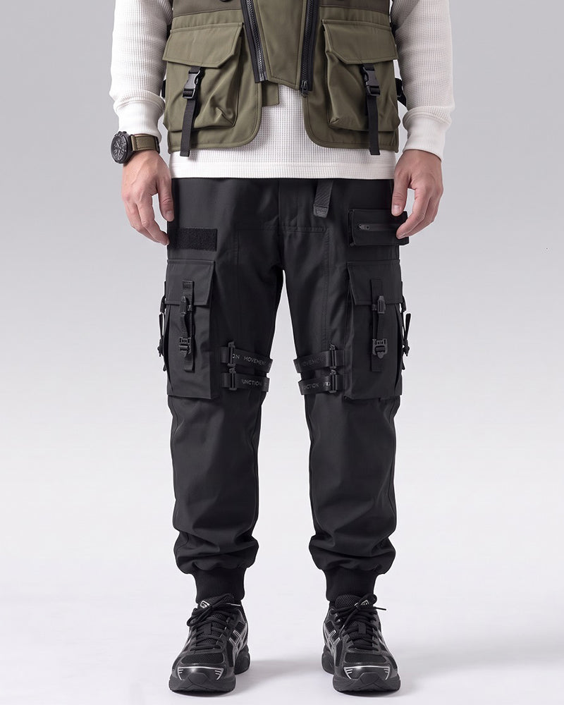 Functional Ribbon Pocket Black Cargo Pants