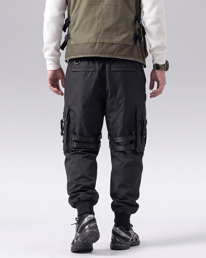 Functional Ribbon Pocket Black Cargo Pants