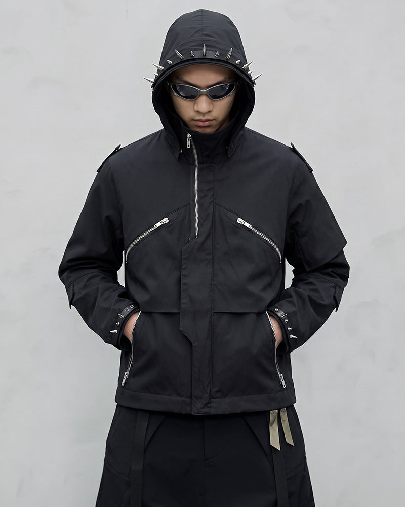 Punk-Studded Water-Repellent Techwear Jacket