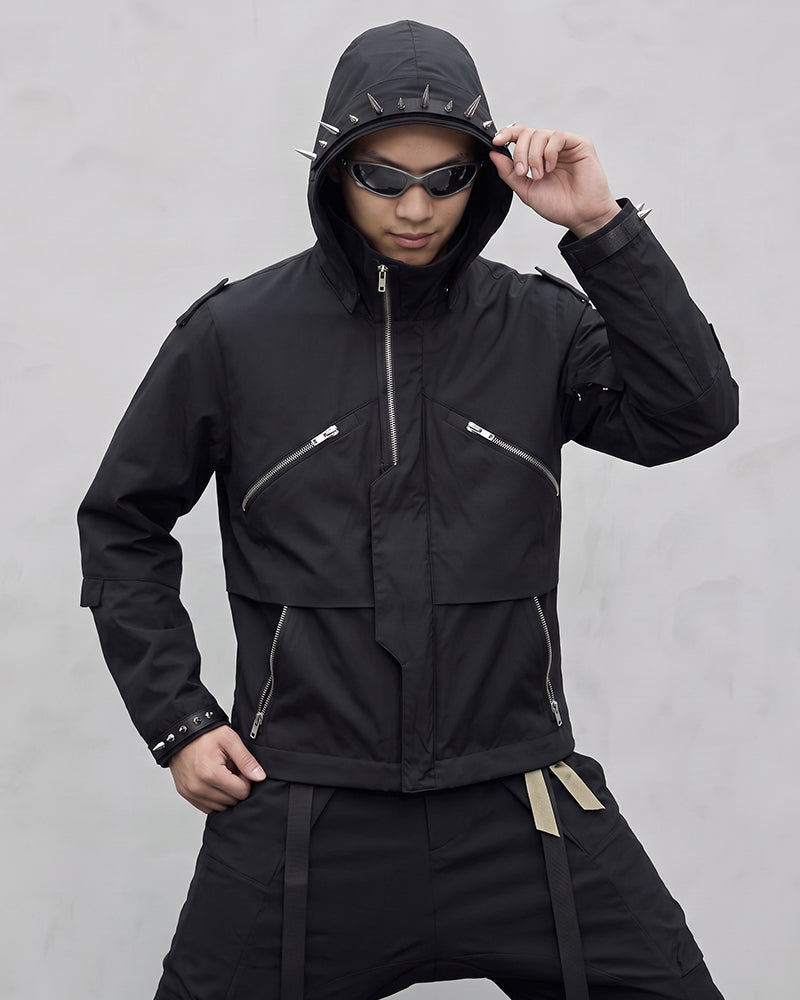 Punk-Studded Water-Repellent Techwear Jacket