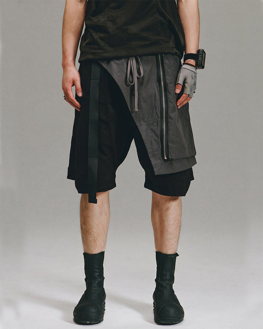 Wasteland Asymmetric Layered Panel Shorts